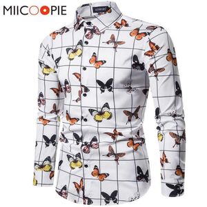 Butterfly Floral Printed Men Shirt Long Rleeve 2020 Nowy luksusowy męski marka Plaid Slim Fit Sukienki Społeczne Koszulki swobodne Hawaje X300C