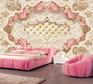 Tapeten Europäische Marmormosaikfliesen geprägte Blumen 3D-Tapete Papel de Parede Wohnzimmer Schlafzimmer Sofa TV Hintergrund Küchenwandbild