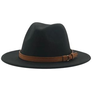 Szerokie brzegowe czapki wiadra czapki fedora czapki dla kobiet mężczyzn szerokie grzbiet solidny hats hats pasek klasyczny formalny sukienka khaki czarne zimowe czapki sombreros de mujer 231010