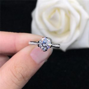 Cluster Ringe Reines Weißgold AU585 Ring 1CT Moissanit Verlobung Frauen Hochzeitstag Geschenk Test positiv