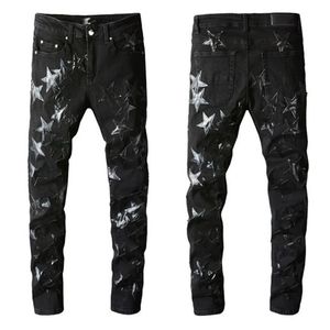 Mens jeans designer jean homem marca inteira retalhos estrelas casual personalizado rasgado angustiado magro retro buracos skate strai331z