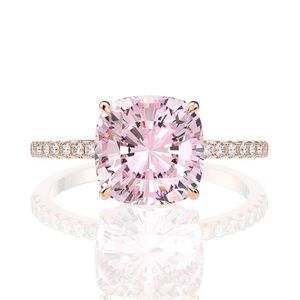 18k Rose Gold Pink Sapphire Diamond Ring 925 Sterling Silver Party Wedding Band Rings for Women Fine Jewelry230w