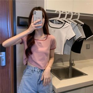 Women's T Shirts Woman's Tshirts Spring/Summer Love Short Sleeve Tall midja fyrkantiga halsförsäljning damer toppar t-shirt droppe hjt842