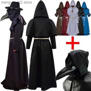 Tema Traje Novo Halloween Medieval Com Capuz Robe Plague Doctor Come Chapéu para Homens Monge Cosplay Steampunk Priest Horror Wizard Capa Capa T231011