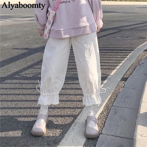 Kvinnors byxor japanska lolita stil vår sommar kvinnor hög midja svart vit lös kvinnlig byxor söta kawaii söta preppy capris