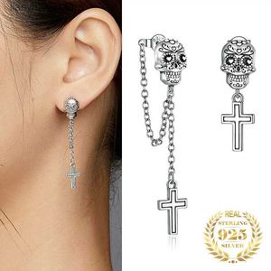 Outros acessórios de moda Jóias de Halloween 925 Sterling Silver Crânio Cruz Brincos para Mulheres Borla Assimétrica Brincos Stud 2022 Q231011