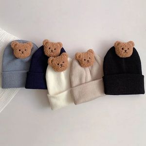 Caps Hüte Koreanische Baby Herbst Winter Hut Nette Bär Gestrickte Warme geborene Kappe Säuglings Beanie Einfarbig Mädchen Junge Weiche häkeln 231010