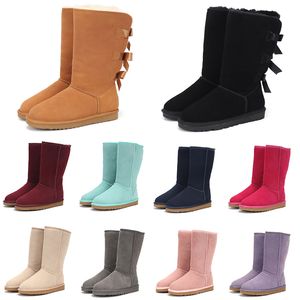 Botas femininas australianas acima dos joelhos, bota clássica cano alto, pele australiana, botas de neve para inverno, preta, castanha, rosa, plataforma com laços