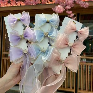 Acessórios de cabelo Meninas Headwear Fita Headband Long Hairpin Lace Bow Clips Trançado Streamer