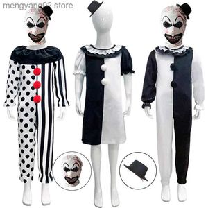 Kostium motywu Sztuka filmowa Cosplay Clown Come Comer Cosplay Skompsuit Strój maski Kapelusz pełny zestaw dzieci Halloween przychodzi do dzieciaka T231011