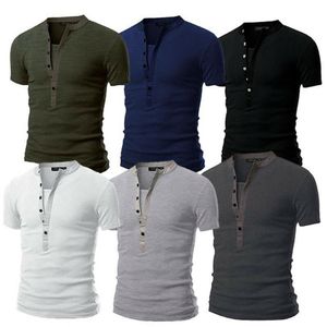 Solid Slim Fit V Neck T Shirts Short Sleeve Muscle Tee Summer Male Fashion Casual Tops Henley Shirts253z