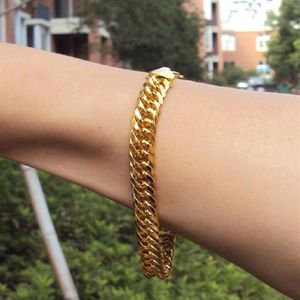 Mens Tunga gul guld kubansk länkkedja armband 230mm Real People Model 100% Real Gold Not Solid Not Money 2653