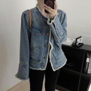Women's Jackets Ocean Style Small Fragrance Blue Denim Jacket Europe Station With Metal Buttons Loose Hair Edge Round Neck Advanced Sense
