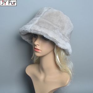 Geniş pis şapkalar kova şapkaları yanlış vizon kürk bere zarif kadın kış kapakları tasarım moda yapay kürk şapkalar örgü sıcak sahte vizon kürkçü şapka 231011