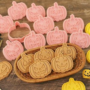 Moldes de cozimento 10 pçs/set cortadores de biscoito halloween abóbora carimbo embosser diy biscoito pastelaria plástico fondant bolo molde cozinha festa ferramenta