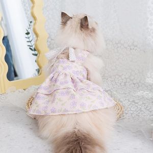 Köpek giyim elbisesi bahar ve yaz ince nefes alabilen prenses tarzı büyük yay çiçek kuklaları kedi evcil hayvan giysileri köpek etek