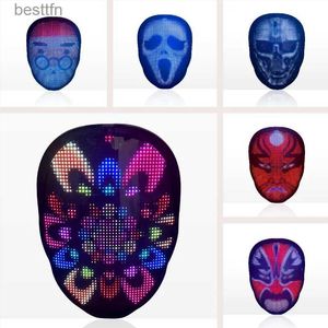 Costume Accessories Hot Bluetooth RGB Light Up LED Mask DIY Picture Animation Text Halloween Christmas Carnival Come Glow Party Masks DecorL231011