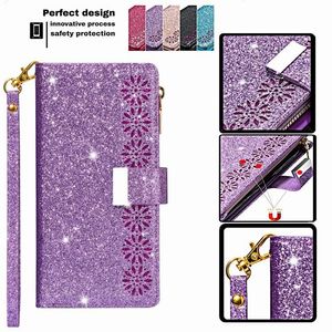 Fashion Pu Leather Telefonfodral för iPhone 15 Luxury Laser Engraved Multi-Card Chain Apple 14 13 12 9 Kort Holder Wallet Card Pocket Mobiltelefonskal med handledsband