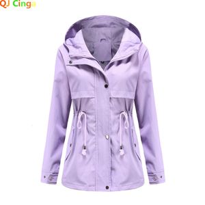 Womens Jackets SpringAutumn 2023 Windbreaker Midlength Women Hooded Coat Waisttight Outdoor Raincoat Fashion Slim Jacket 23101022