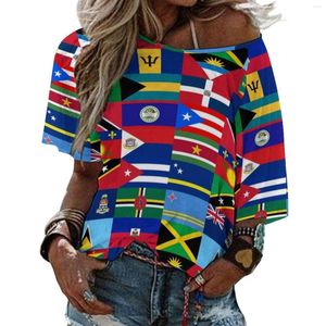 カリブ海の女性のTシャツ旗旗式半袖夏vネックトップファッションカジュアルTシャツキューバプエルトリコドミニカン