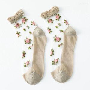 Women Socks Lace Mid-tube Silk Ultra-thin Breathable Summer Rose Blossom Girls' Transparent Bubble Mouth Women's Cute