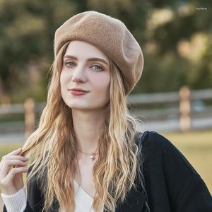 Berets Damen Wolle Französisch Künstler Baskenmütze Hüte Elegante Damen Warme Weiche Wollmütze Mode Solide Mädchen Maler Hut