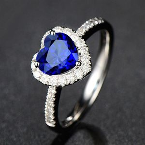 Mode smycken silverpläterade smycken kungblå hjärtformad safirring färgad ädelsten ring266r