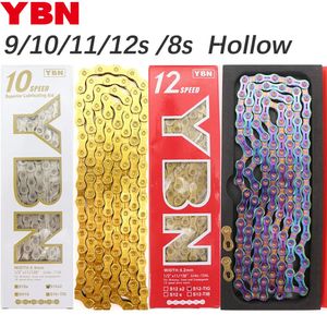 Conjuntos de grupos de bicicleta YBN Chain 10/11/12 Speed SLA Silver Hollow Gold Oil Slick Coating 8 9s MTB Road Bike Chain para Shimano SRAM 231010