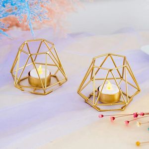 Decorative Objects Figurines 4 Pcs Metal Geometric Design Tea Light Votive Candle Holders Hollow Tealight for Wedding Home Decoration 231010