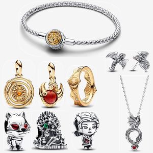 2023 Осень Новые дизайнерские браслеты для женщин, ювелирные изделия DIY подходят браслет Пандора серьги золотое кольцо Престолы Ледяной Огонь Драконы Двойное ожерелье из муранского стекла