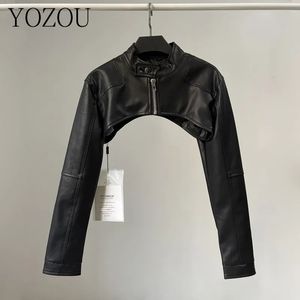 Kvinnorjackor Yozou Pu Chic Vintage Black Faux Leather Zipper Zip Up Coat Biker Jacket Women Girls Smock Top Women High Street Bella Outfits 231010