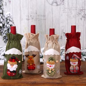 Christmas decorations linen Santa Claus figurines red wine bottle sets wine bags holiday hotel decorations wholesale