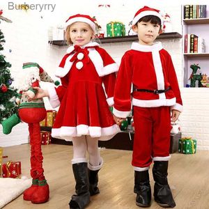 Tema traje crianças criança natal cosplay vem papai noel bebê xmas outfit conjunto vestido calças tops chapéu manto cinto para meninos girlsl231010