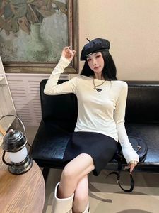 Triangle standard luxury fashion solid color pullover bottom blouse blouse women with sexy slim slim long sleeve T-shirt autumn and winter