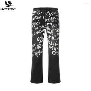 Męskie dżinsy uprakf Multi-literowe drukowane letnie streetwear podstawowe spodnie mody High Street Autumn Casual Denim