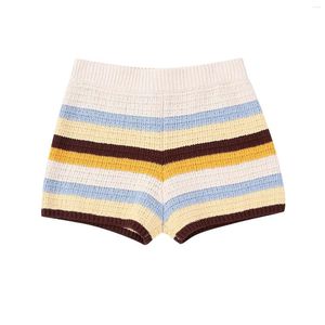 Shorts femininos BMZRLJY Americano Doce e Estilo Picante Retro Sexy Simples Verão Patchwork Cor Bump Bag Hip Cintura Alta Listrado Malha