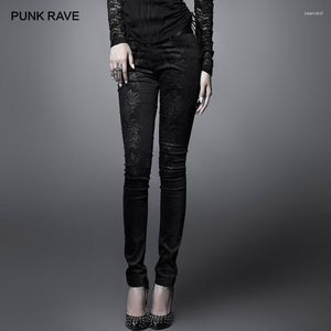 Kvinnors byxor punk rave gotisk tät sexig vintage blommig tryck kvalitet kvinnor visuell kei höst vinter långa byxor harajuku