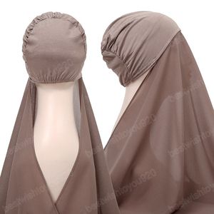 White Instant Hijab With Cap Heavy Chiffon Jersey Hijab For Women Veil Muslim Fashion Islam Hijab Cap Scarf Women Headscarf