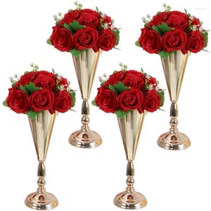 Украшение для вечеринки, 4 шт., металлическая ваза с цветочным узором, свадебные центральные детали, высокий цветочный стол, золотые вазы для церемонии рождения, мероприятия