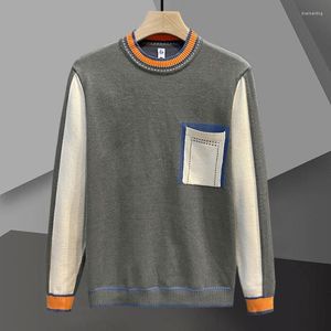 سترات الرجال 2023 سترة التباين هندسة طباعة مخططة الرجال المحبوكين سحب homme o-neck pullover لون الشتاء العلامة التجارية الشتوية