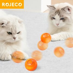 Cat Toys Rojeco Smart Cat Toys Interactive Automatic Bouncing Cat Ball Pet Smart Rolling Ball For Cats Led Self Moving Indoor Cat Toys 231011