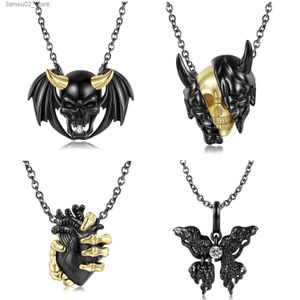 Andra modetillbehör Jiuhao 925 Sterling Silver Halloween Black Devil Wing Butterfly Skeleton Mask Pendants Halsband Fit For Women Jewelry Q231011