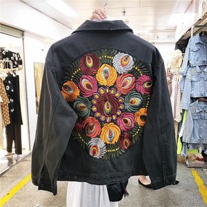 Kvinnors jackor vintage överdimensionerade multi blommor broderad denim jacka kvinnor cowboy långärmad lapel casual denim coat streetwear outwear 231010