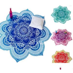 Camess Lotus çiçek masası kumaş yoga mat Hindistan mandala goblen plajı fırlatma ve yuvarlak havuz ev battaniye damla dağıtım bahçesi ot29f