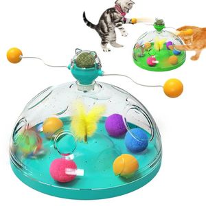 Cat Toys Cat Puzzle Toys Inomhus för Kitten Interaktiva spel Spinning Track Balls Feather Teaser Toy Stimulation Brain Treasure Chest 231011