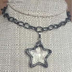 Outros acessórios de moda Big Gunmetal Crystal Halloween Girl Star Y2K Aço Jóias Gargantilha Colar Gótico Chunky Chain Pingente Bold Impressionante Declaração Q231011