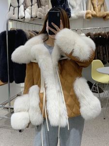 Mulheres pele falsa branco ganso para baixo jaquetas natural gola real grosso luxo casacos de pele real outerwear 231010