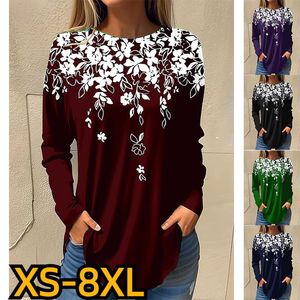 Women's T Shirts 2023 Everyday Street Retro Elegant Long Sleeve Autumn Winter Round Neck Slim Pullover Loose Tops Abstract Print T-shi