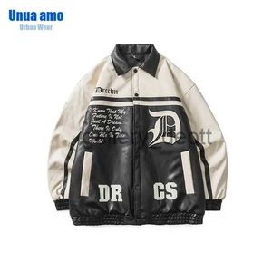 Men's Down Parkas Contrast Stitching Locomotive PU leather Cotton-Padded Jacket Winter Hip Hop Trend Letter Printing Loose Quilted Jacket Male J231010