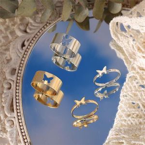 Anelli di coppia di farfalle alla moda per donna uomo unisex estetico oro argento colore metallo vuoto anello aperto gioielli regalo di anniversario Clu211m